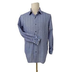 Robert Graham Button Front Shirt Long Sleeve Woven Purple Navy Blue White M